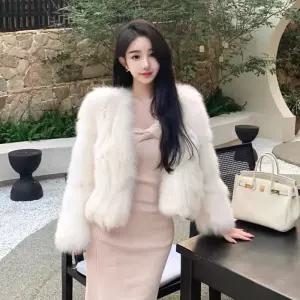 코트 자켓 퍼 인조 흰색