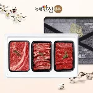 [농협안심한우][냉장] 1등급 한우 선물세트 3구 구이1호 600g (등심/갈비살/특수부위)
