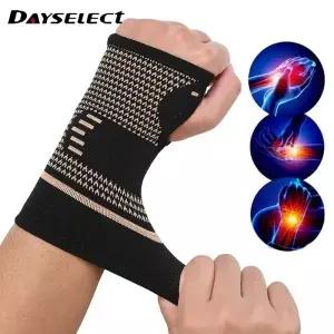 1Pcs 구리 섬유 Bracer 손목 탄성 스포츠 붕대 팔찌 핸드 체육관 지원 받침대 랩 테니스 피트니스
