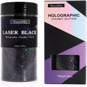 스노르블라 블랙 글리터 150g/5.29oz 공예용 홀로그램 두꺼운 바디 네일 레진 무지갯빛 메탈릭 스팽글
