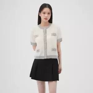 랩 [LAP] 배색 라운드 단추 니트가디건 AQ2KG422_DG