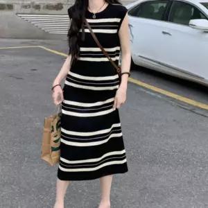 여성 H라인 여름 민소매 스트라이프 나시 롱 원피스