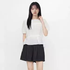 LAP 라운드넥 스트링 셔링 블라우스 AS2WB462