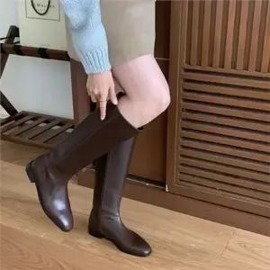 여성 롱 부츠 여성 지퍼 롱 부츠 슬림핏 로우힐 워커 미들 정장 플랫 데일리 라운드