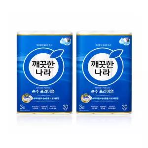깨끗한나라 3겹 순수프리미엄 롤화장지 27m X 30롤 2개