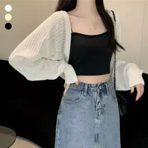 여성 펀칭 니트 볼레로 가디건 여름 가벼운 카디건