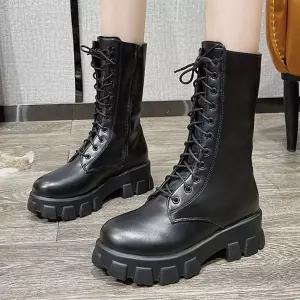여성워커 레이스업 미들 끈 6cm 키높이 숏캐주얼워커 여자 끈워커 레이스 롱워커 플랫 롱업 용워커 가죽