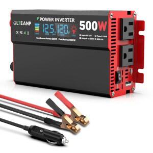 OLTEANP 500와트 파워 인버터 12V DC ~ 110V / 120V LCD 화면 디스플레이, AC 콘센트 2개, 36W 타입-C 포트, 5V 3A USB 트럭, 가정, 차량, 노트북, 여행용 자동차 전원 변환기