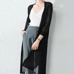 [텐바이텐][홍은]여성 시스루 롱 니트 가디건 로브