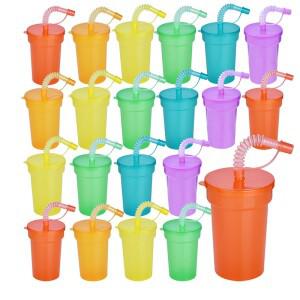 네온 Sipper 컵 생일 파티 여행 뚜껑과 빨대가있는 재사용 가능 유출 방지 마시는 크리스마스 주스 머그잔