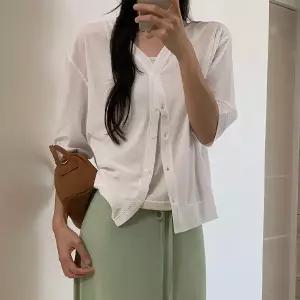 핫핑 [살안타템/구김X] 타니아 썸머 시스루 브이넥 반팔가디건