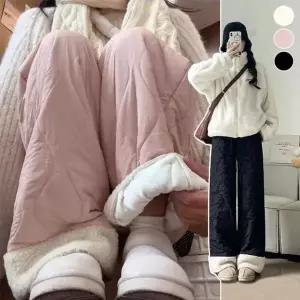 [오르토]여성 겨울 밴딩팬츠 와이드 기모안감 패딩바지 퍼 안감 방한 바지