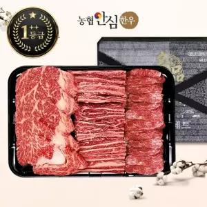 [농협안심한우][냉장] 1++등급 한우 선물세트 채반 구이2호 1kg (등심/갈비살/제비추리)
