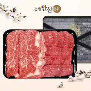 [농협안심한우][냉장] 1등급 한우 선물세트 채반 구이정육1호 800g (등심400g/국거리400g)