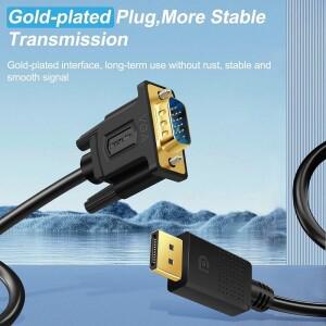 DisplayPort-VGA 어댑터 DP-VGA 케이블(수-수) 금도금 처리됨 컴퓨터, 노트북, 모니터, TV, 프로젝터에 적
