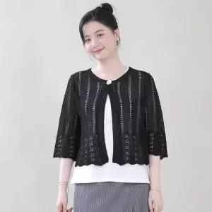 [하프클럽/] 엄마옷 원버튼 세로 그물 펀칭 스카시 니트 여성 봄 여름 7부 볼