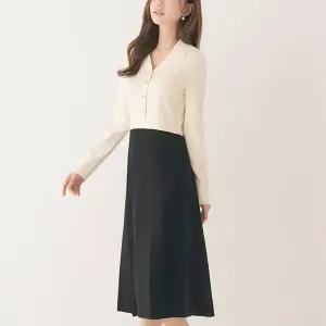 [로엠] 카라 배색 스웨터 원피스 (RMOKE12RT1-T)