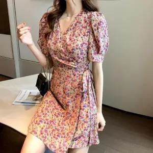 여성 여름 플라워 반팔 미니 원피스