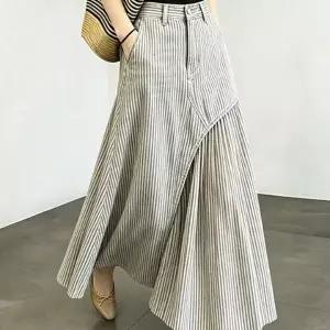 [아리엘스타일]스트라이프 언발무드 롱스커트 크젤로스커트