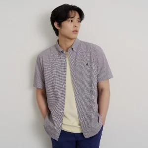 빈폴 멘 SS26시어서커 마이크로 깅엄 반소매 셔츠 - 브라운 :BC6465C42D A7B2C9D4 V6W9X2Y4