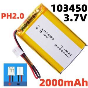 103450 3.7V 2000mAh 폴리머 리튬 충전식 배터리 jst PH 2.0mm 카메라 GPS 네비게이터 MP5 블루투스 헤드셋