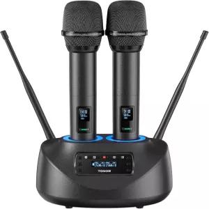 TONOR 충전식 무선 마이크 메탈 듀얼 UHF 핸드헬드 시스템 블루투스 수신기 포함 가정용 노래방 교회 파티