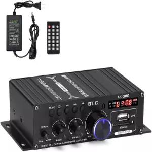 Suacopzar AK-380 블루투스 5.0 홈 오디오 앰프 12V 5A 전원 공급 장치가 있는 최대 400W+400W 2.0CH