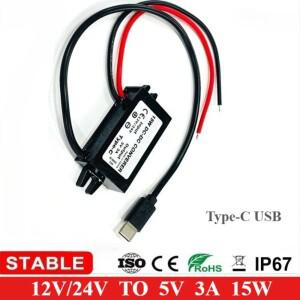 8-32V 12V 24V  5V 3A DC 스텝 다운 컨버터 C타입 USB 전원 벅 공급 충전기 휴대 전화 iPad 방수