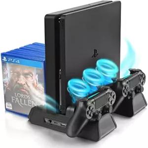 URWOW PS4/PS4 슬림/PS4 프로용 수직 스탠드 블랙 냉각 팬 컨트롤러 충전소 12pcs 게임 스토리지