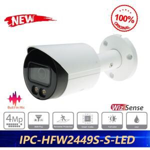 Dahua 오리지널 IPC-HFW2449S-S-LED 4MP 풀 컬러 고정 초점 총알 Wizsense 네트워크 카메라 내장 마이크 HF