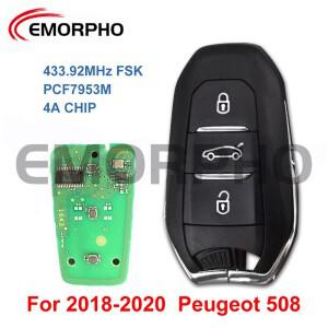 EMORPHO 3버튼 433MHz 4A 칩 PCF7953M 스마트 리모컨 자동차 키 (푸조 208 301 3008 트래블러 엑스퍼트 키