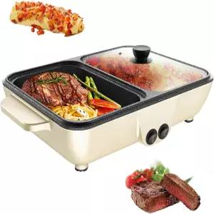 2-in-1 전기 냄비 및 그릴 콤보 - 듀얼 온도 조절 논스틱 빠른 난방 바비큐 스테이크 면 등을 위한 1200W