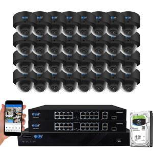 GW Security 32 시스템 마이크 얼굴 NVR UltraHD 광각 12MP 채널 실외 보안 4K 인식 인간 자동차 감지 8MP 실내 방수 PoE 130 블랙 카메라