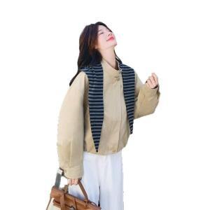 모두팜 여성 스트라이프 케이프 후드 카고 트렌치코트 봄 가을 카키 쇼트 재킷 유행 MOC