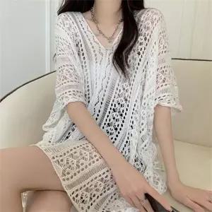 여성 3컬러 시스루 비치웨어 롱 니트 SSH-267