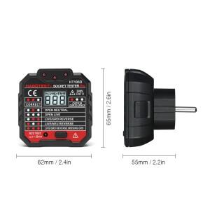 HT107 콘센트 소켓 테스터 디지털 플러그 AC 전압 감지 30mA RCD 극성 위상 검사 회로 바이 컬러 백라이트