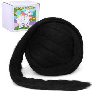 QMNNMA 울 로빙 벌크 0.88 LB, 블랙 내추럴 니들 펠팅 | 펠팅, 패드, 공급, 원사 벌크, 카드 스터핑(400g)용 14.1온스 소프트 청키