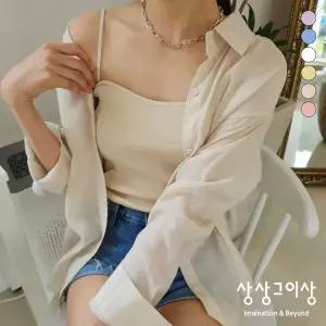 여성용 셔츠 골지 끈나시 세트 여성스러운 시스루 소재 가볍게 걸치기 좋은 비치웨어 셔츠세트 시원한 거즈
