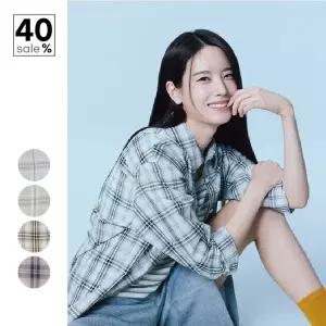 여성 장규리 오버핏 체크 캐주얼 셔츠 여름 남방 아사면 블라우스 G2WC2085