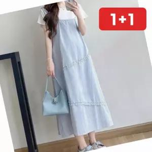 임산부원피스 여성 여름 데일리 임산부 멜빵 롱원피스 원피스 (1+1)