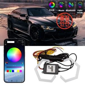 2개 12V/24V 69MM 육각형 LED 엔젤 아이 헤드라이트 헤일로 링 RGB 블루투스 앱 제어 주간 주행등