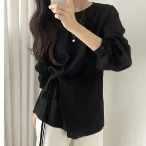 서진맘 여성 라운드넥 페이크 레이어드 랩 루즈핏 블라우스