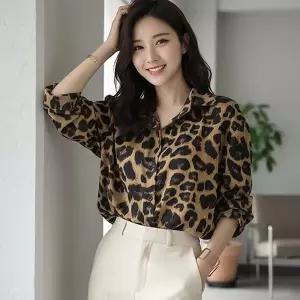 리사 레오파드 실키 셔츠 블라우스