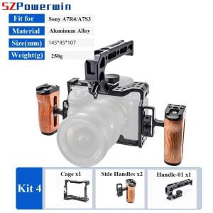 소니 호환호환 A7R4 A7S3 용 Powerwin 카메라 케이지 나무 손잡이 키트 알루미늄 합금 다기능 Arri 위치 나