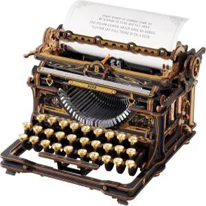 ROKR 타자기 3D 나무 퍼즐 (클래식 블랙) 빈티지 모델 키트 없음 320+PCS 12시간 조립 도전 프로젝트 책상