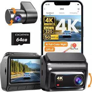 DDPAI Z60 4K 대시캠 전면 및 후면 내장 32GB eMMC 카드 무료 포함 차량용 듀얼 카메라 AI ISP 나이트 비전