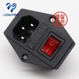 15A 10A/250V 3핀 AC 전원 소켓(파워 로커 스위치 퓨즈 포함)