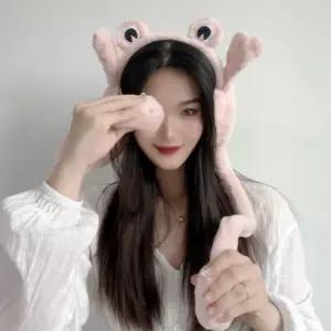 팔딱 개구리 움직이는 귀마개(핑크)겨울 방한 털마개 도리 파티용품 머리띠 소품 여운