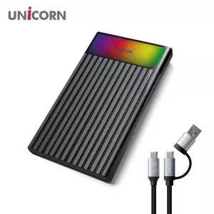 유니콘 USB3.2 Gen1 2.5인치 HDD SSD 외장하드케이스 컬러LED A+C타입젠더 슬라이딩결합 HSD-V10외부저장