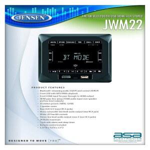 젠슨 JWM22 2-스피커 존 AM /FM|BT|HDMI|AUX 큐브 월 마운트 스테레오, 스피커 출력 4X 6와트, 스테이션 프리셋 30대(18FM / 12AM), 장치로부터 블루투스 오디오(A2DP) 및 컨트롤(AVRCP) 수신
